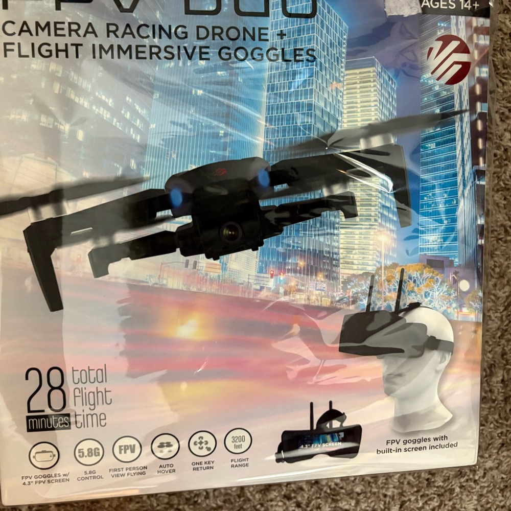 VR Drone with Black and Blue Immersive Goggles